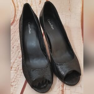 Calvin Klein Shimmering Black Peep Toe Heels
